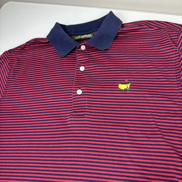 The Masters Golf Tournament Amen Corner Polo Shirt Size Medium Striped Vintage - Picture 1 of 7